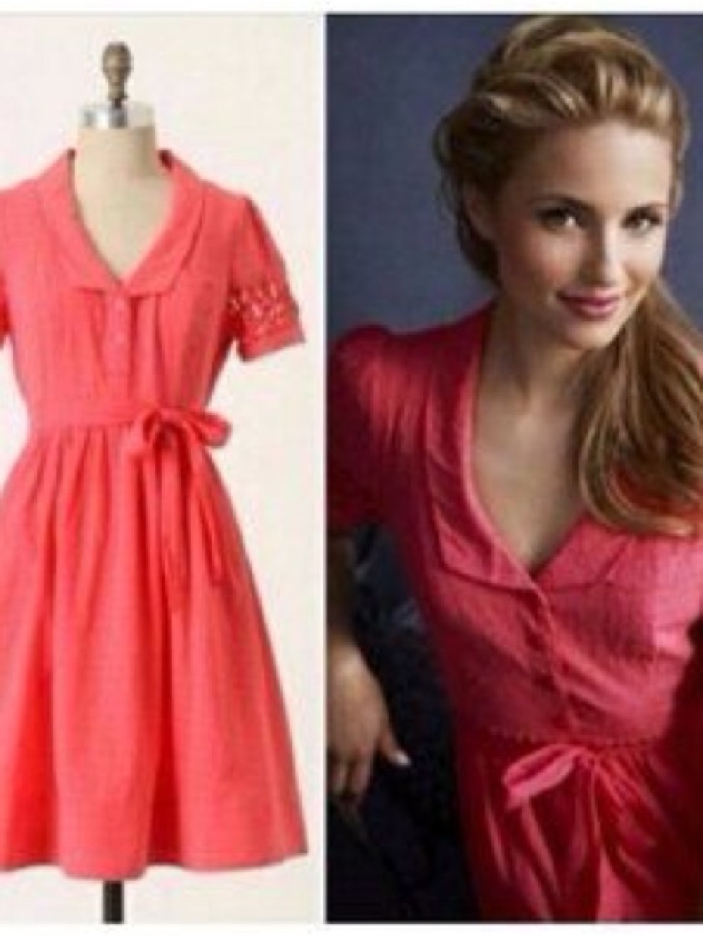 Maeve Coral-Pink Tie-Waist Midi Dress
